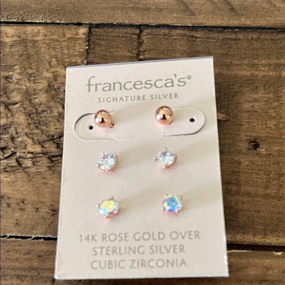 Francesca's Pink and Gold Earring Trio